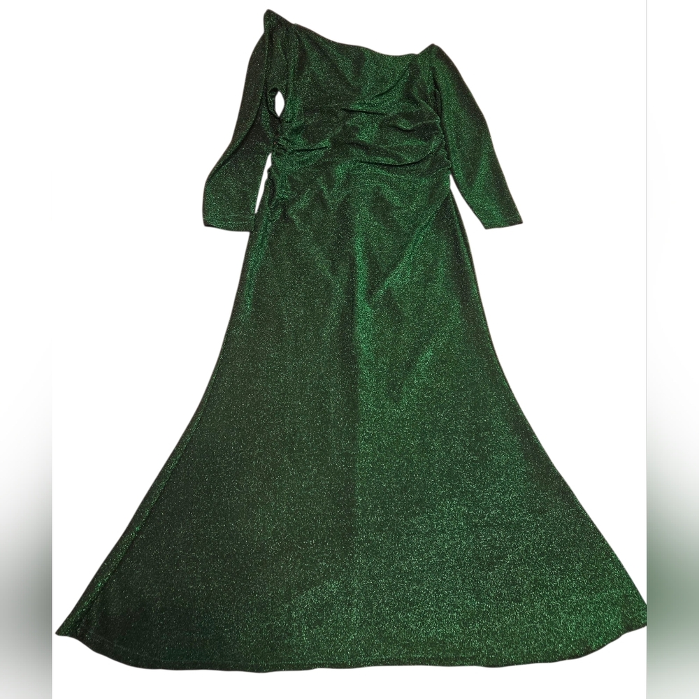 Shein Off Shoulder Plus Emerald Green Shimmering Evening Dress 2XL - Picture 1 of 13